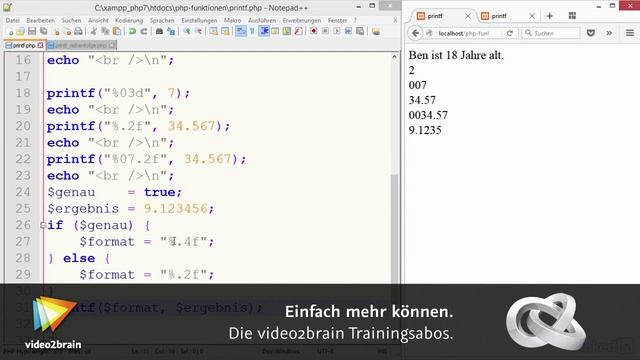 PHP-Funktionen Tutorial: Volle Freiheit für die Formatierung mit printf() |video2brain.com смотреть онлайн