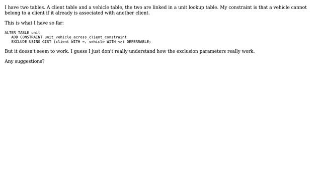 Databases: Exclusion constraint for text values смотреть онлайн