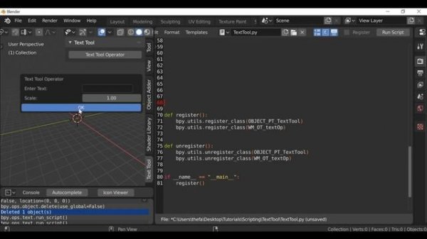 Blender Python Tutorial : Creating the Text Tool Add-on [learn python for beginners]