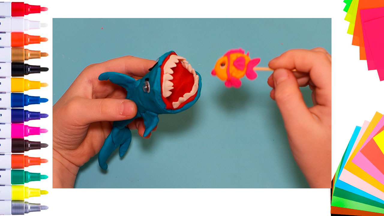 Как сделать Акулу из пластилина, простые поделки для детей Акула ест рыбу поэтапно смотреть онлайн