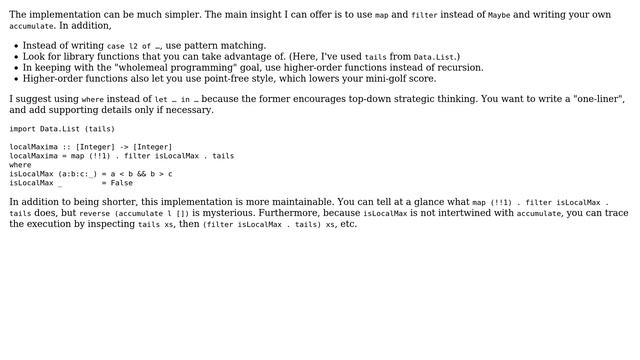 Code Review: UPenn Homework 3: localMaxima :: [Integer] -＞ [Integer] (4 Solutions!!) смотреть онлайн