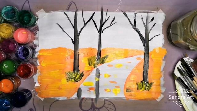 "ОСЕННИЙ ПЕЙЗАЖ ! Легкий и простой рисунок гуашью! Рисуйте с удовольствием!!! смотреть онлайн