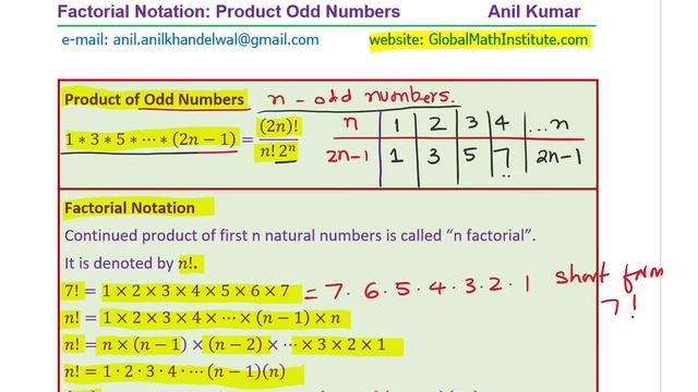 Product of n Odd Numbers Formula Derivation in Factorial Form by Anil Kumar GCSE IBSL Combinatorics смотреть онлайн
