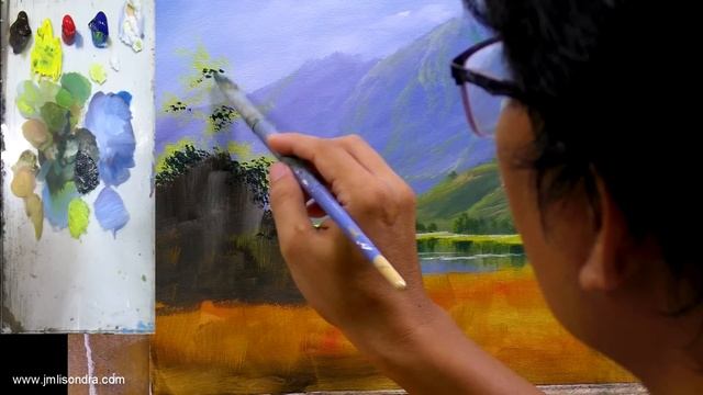 TUTORIAL : Acrylic Landscape Painting / Farmer In Lake / JMLisondra