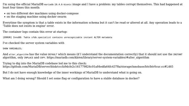 MariaDB on docker keeps corrupting data смотреть онлайн