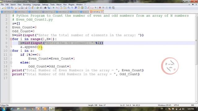 Python program to count the Even and Odd numbers in an array of N numbers #programming_in_python смотреть онлайн