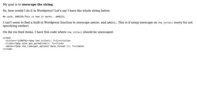 Wordpress: Unescape attribute the_title() on CDATA in RSS feed смотреть онлайн