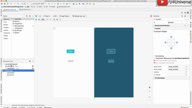 Android ConstraintLayout-8 | Using Guideline, Barriers & Group in ConstraintLayout | U4Universe смотреть онлайн