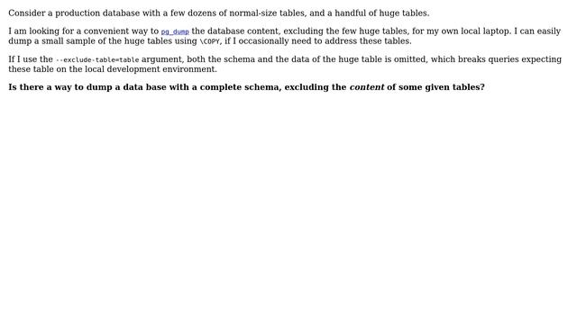 Databases: PostgreSQL 9.3: Dump a database excluding the data of some tables смотреть онлайн