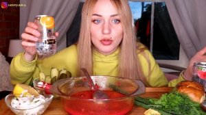 MUKBANG | БОРЩ, пампушки, сало, соленья | BORSCH soup, donuts, bacon, pickles не ASMR