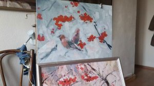 Свиристели. Живопись маслом