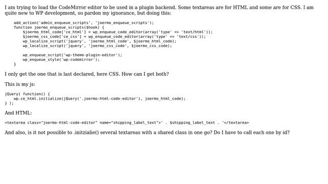 Wordpress: Use CodeMirror editor for both CSS and HTML on the same page смотреть онлайн