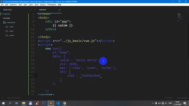 Vue.js 2-dars, VUE da o'zgaruvchilar смотреть онлайн
