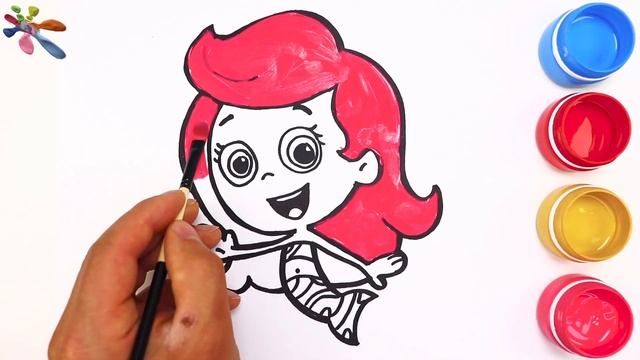 BUBBLE GUPPIES. Molly. Coloring and drawing for kids. draw with a brush. Раскраски для детей. смотреть онлайн