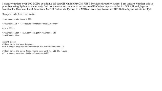 GIS: Adding data using Python from ArcGIS Online/ArcGIS REST Services directory to a ArcMap MXD смотреть онлайн