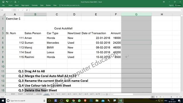 Working with Excel sheets | Excel worksheet | Excel Practice ( Exercise-1) смотреть онлайн