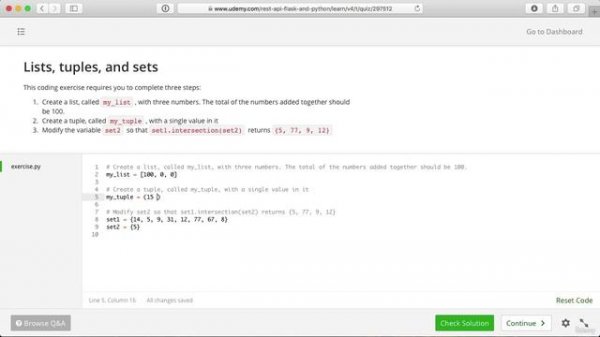 02 - A Full Python Refresher - 010 Solution to coding exercise Lists, tuples, sets