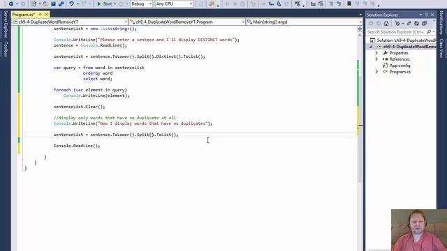 9-4 C# Duplicate Word Removal (using C# Linq and C# List) смотреть онлайн