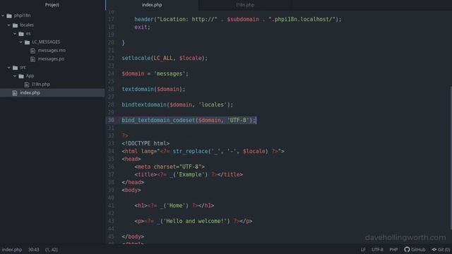 PHP i18n with gettext 5/5: Configure gettext to use the translation file and show the translations смотреть онлайн