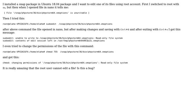 Ubuntu: Cannot edit system file /snap/phpstorm... even with root account in Ubuntu 18.04 смотреть онлайн