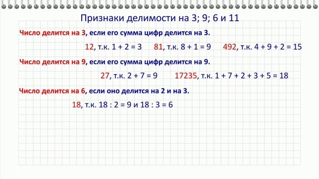 Признаки делимости на 3, 6, 9 и 11 за 5 минут смотреть онлайн