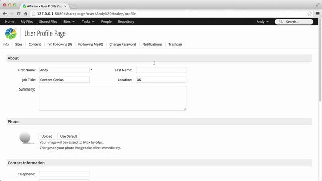 Alfresco One 4.2: Update your profile смотреть онлайн