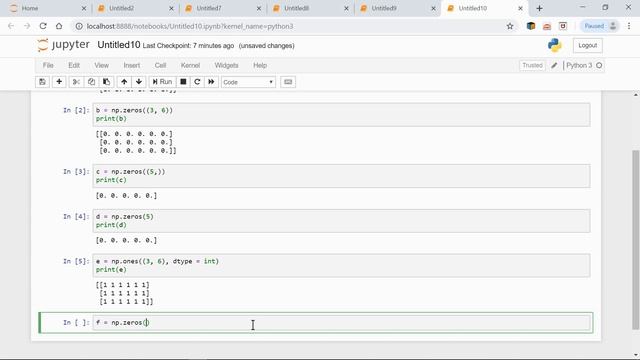 Creating numpy Arrays with Ones, Zeros and Arbitrary Data смотреть онлайн