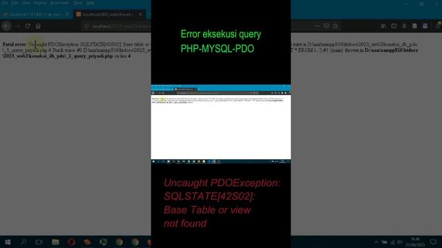 Koneksi PHP MYSQL PDO Error query - Base Table or view not found смотреть онлайн