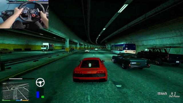 Audi R8 - GTA 5 With Steering Wheel | Logitech g29 gameplay смотреть онлайн