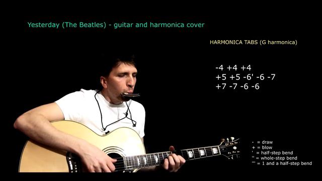 Yesterday cover - guitar & harmonica (with tabs) смотреть онлайн