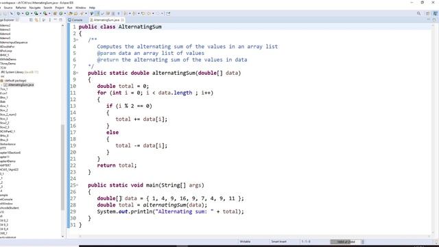 Java , Compute the alternating sum of all elements in an array, add even ones subtract odd ones смотреть онлайн