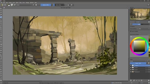 Ruins in the forest. Speed painting in Krita. Not a tutorial! Process of creation. смотреть онлайн