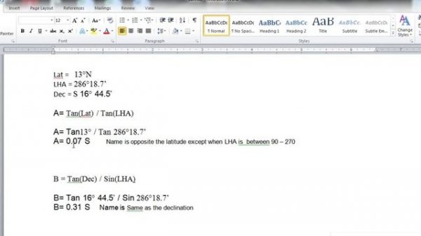 Calculation of Azimuth