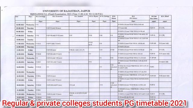 MA, M.sc, M.com Timetable 2021 | Regular & Private (Non) college | Rajasthan University PG timetabl смотреть онлайн