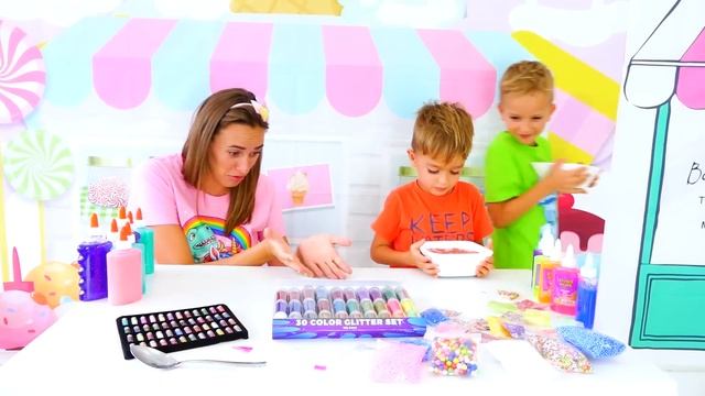 Vlad and Mama Pretend Play Making Glitter Satisfying Slime смотреть онлайн