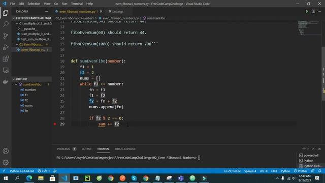 Challenge 02: even fibonacci numbers python - freecodecamp смотреть онлайн