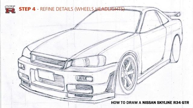 HOW TO DRAW - Nissan Skyline R34 GTR - Step By Step