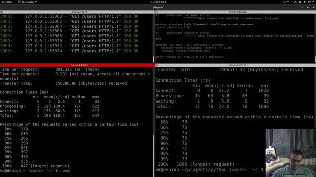 Web api benchmarking: Python (Falcon) vs Rust (Warp) смотреть онлайн