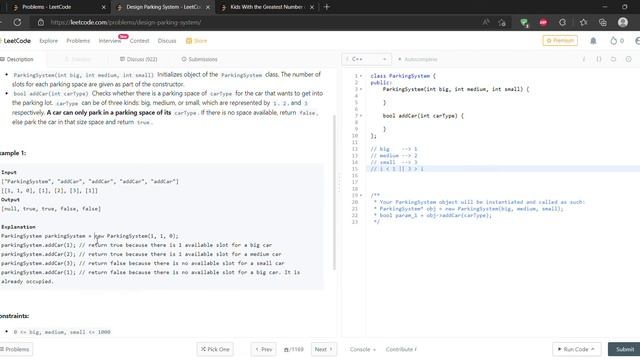 Design Parking System LeetCode using C++ смотреть онлайн
