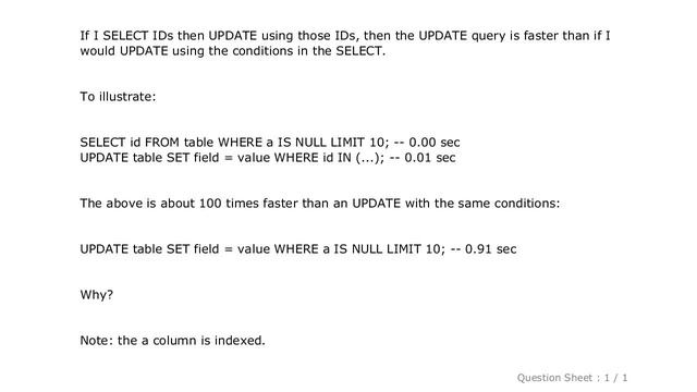 MySQL : SELECT vs UPDATE performance with index смотреть онлайн