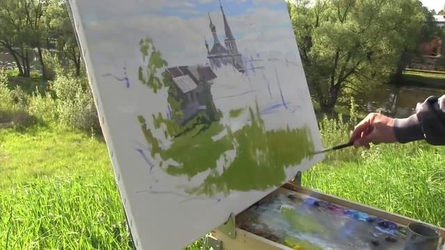 Художник Пучков. Вид на церковь в Переславле, научиться писать с натуры смотреть онлайн