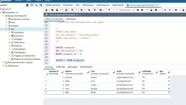SQL ET POSTGRE 4.18 : Modification de données dans une table смотреть онлайн