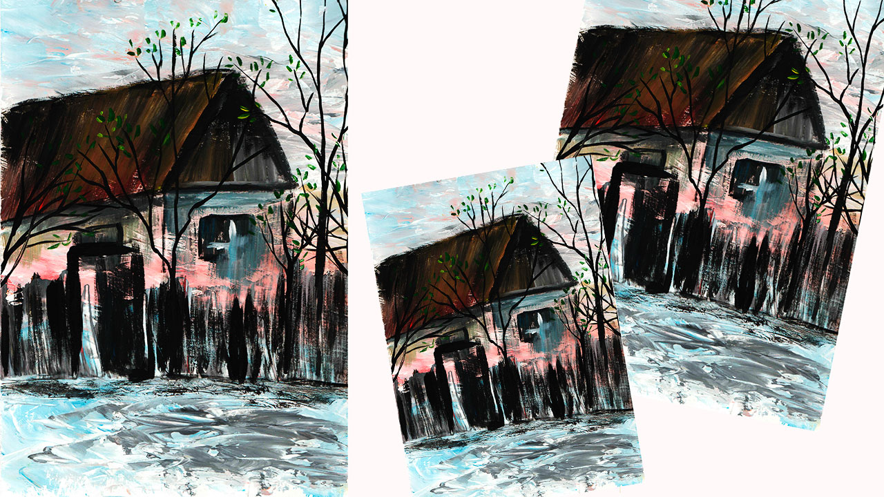 Как нарисовать весенний пейзаж. Рисуем пасмурный день. Рисуем домик в деревне. смотреть онлайн