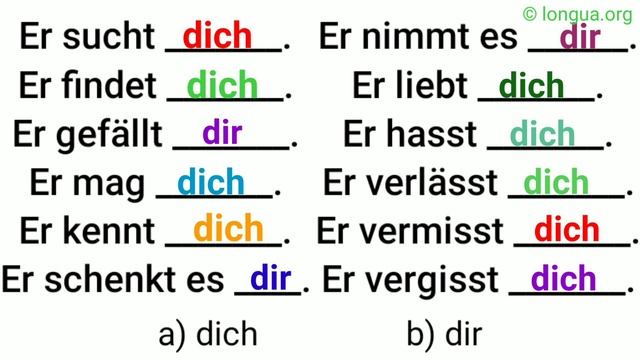Akkusativ oder Dativ?, dich oder dir?, direktes oder indirektes Objekt Pronomen, einsetzen, er such смотреть онлайн