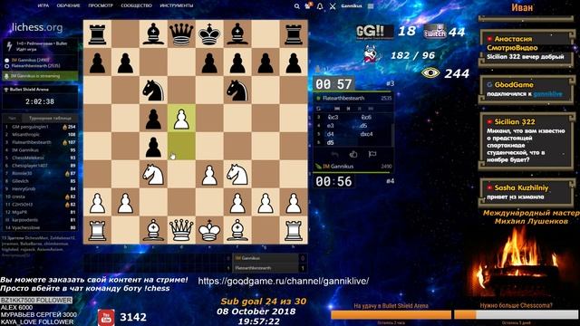 Шахматный турнир в пулю 1+0, Bullet Shield Arena + заказы,Онлайн,Стрим. 8.10.2018 смотреть онлайн