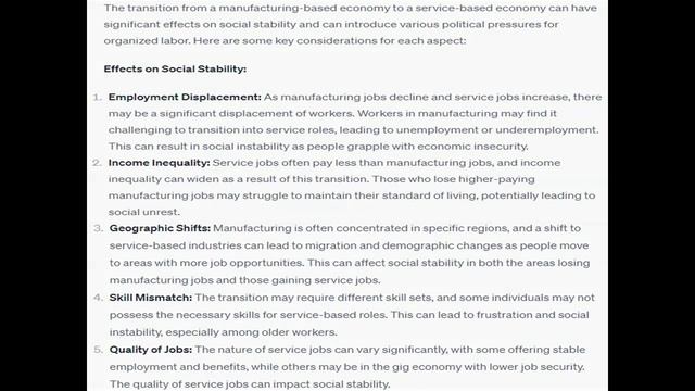 How will social stability be affected by a transition from manufacturing to a service based economy смотреть онлайн