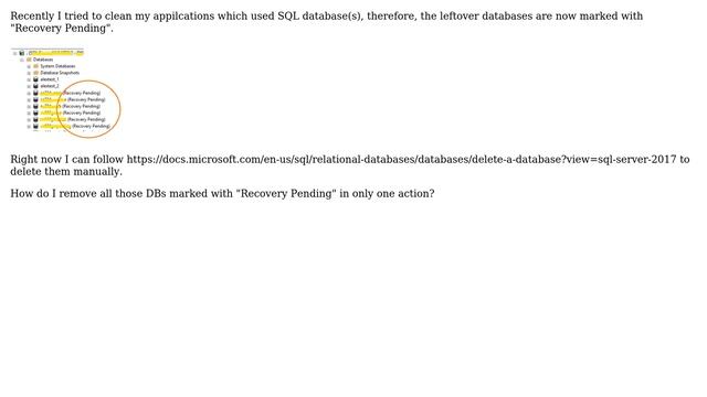 Databases: How to Remove Multiple Databases Marked with "Recovery Pending"? смотреть онлайн