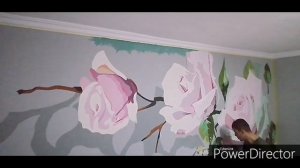 Розпись стены. Розы. Секцийный рисунок на стене