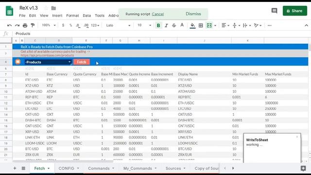 ReX - Demo with Coinbase Pro GDAX (APIs ReST JSON Google Sheets Excel script Private API data) смотреть онлайн