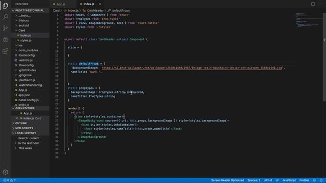 React Native tutorial prop types (Default Props) смотреть онлайн